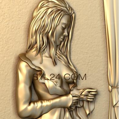 Панно художественные (Девушка в блузе, PH_0087) 3D модель для ЧПУ станка